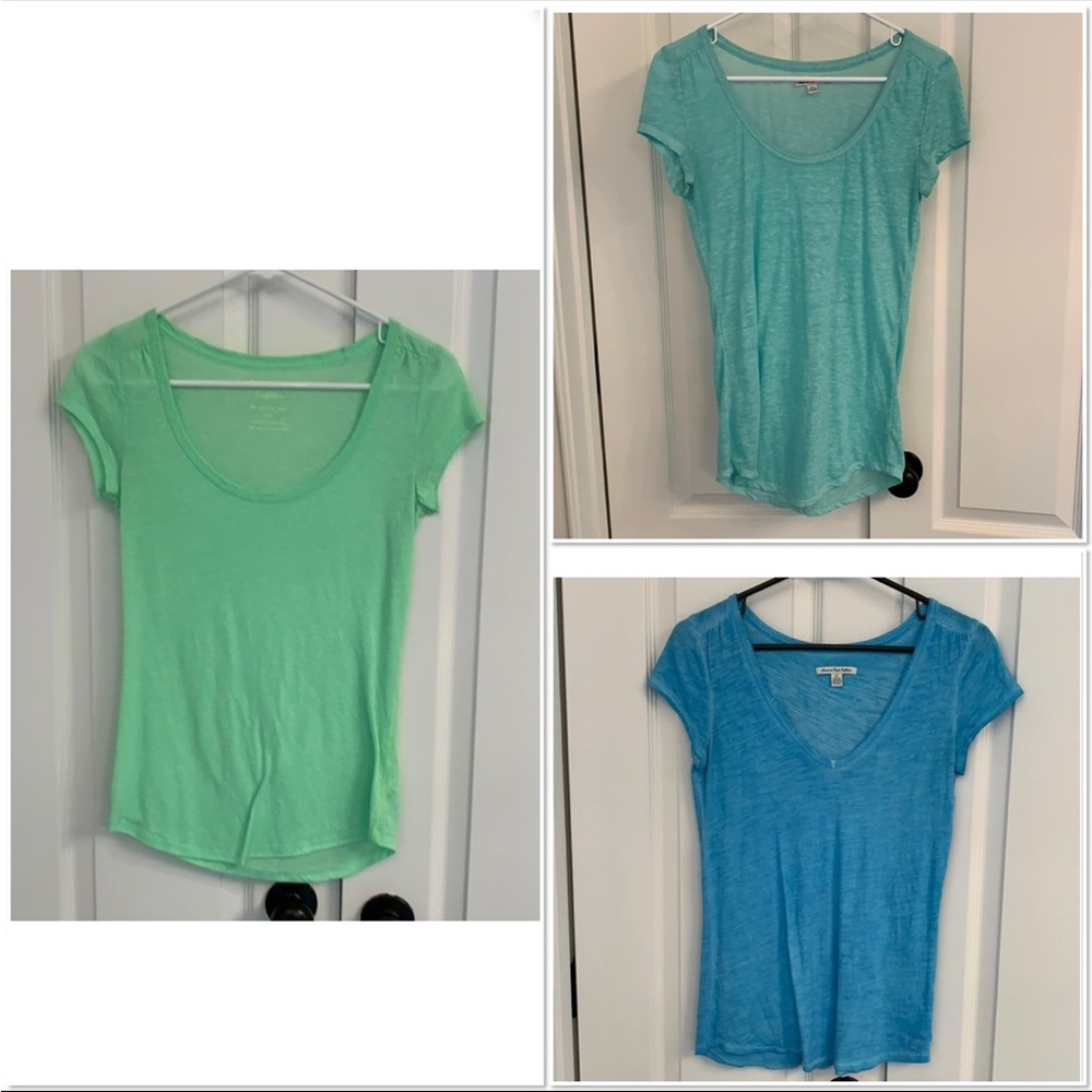 American Eagle T shirt bundle. Green, Teal, and Blue